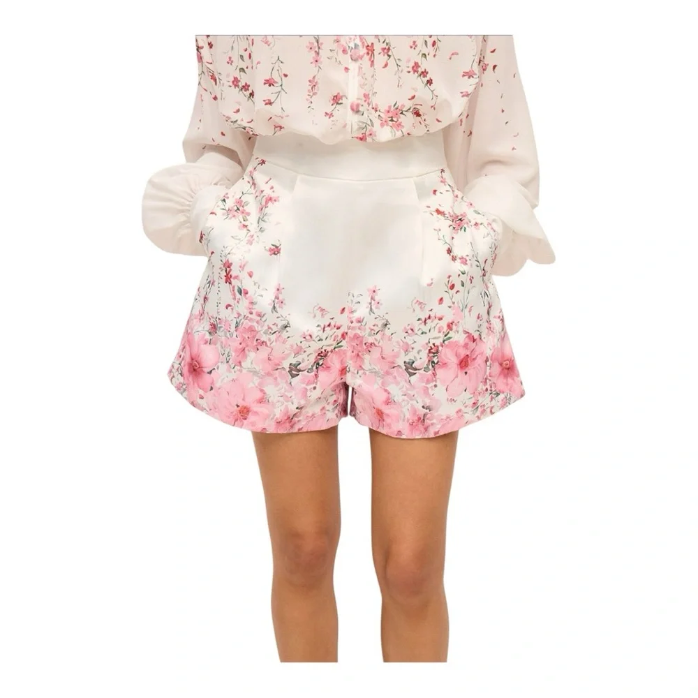 COMMENSE Floral Print Pleated Shorts Set Without Belt COLOR - Pink, NWT - Picture 9 of 12